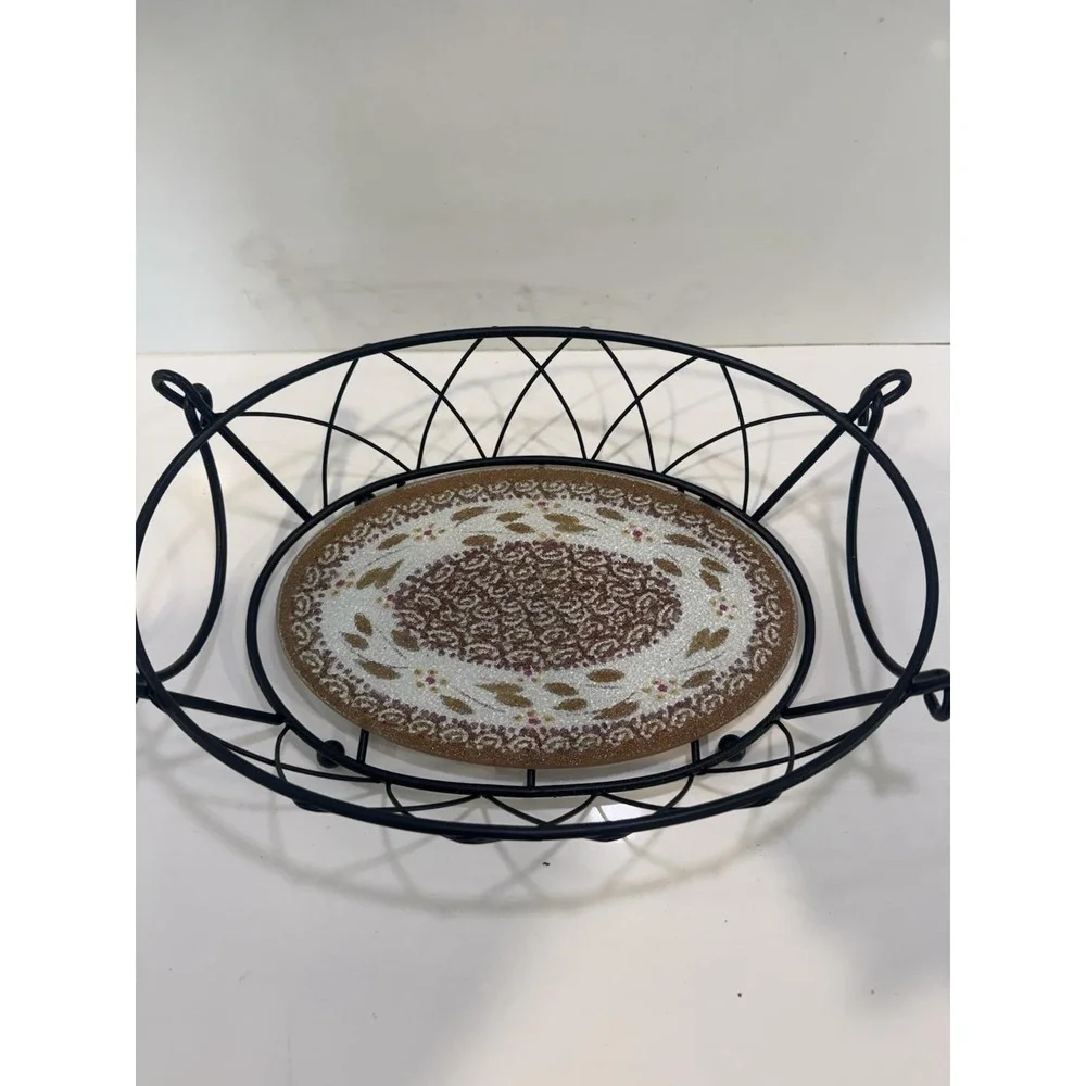Temptations Old World Brown 1.5 Qt Oval Casserole Bowl Dish W/Trivet And Rack